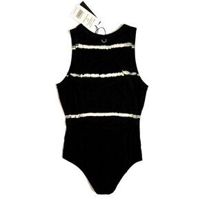 Ninety Percent Striped Tie Dye Open Back Short Sleeve Black Bodysuit SZ S NWT